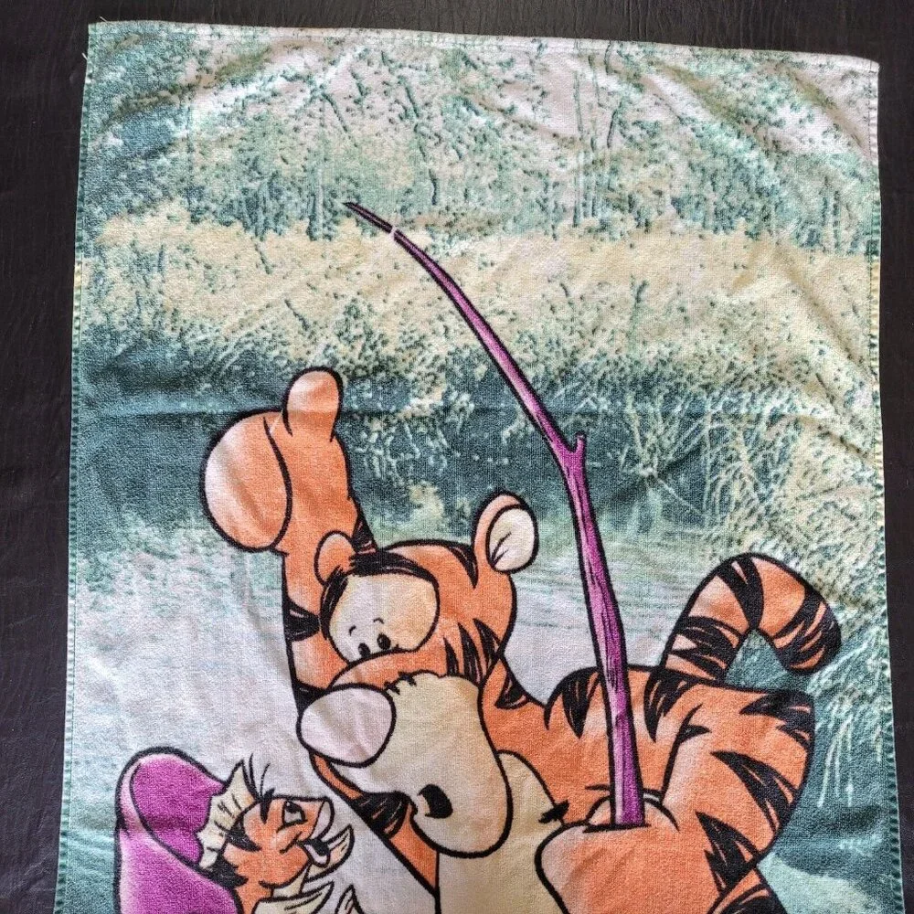 Disney‎ Tigger Beach Towel Kids Green Vintage Fishing 30x54 Cotton